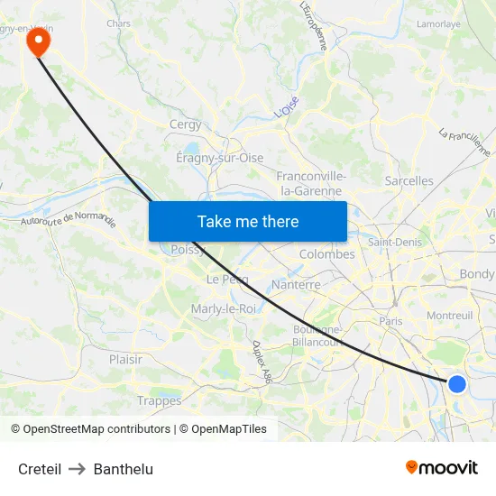 Creteil to Banthelu map