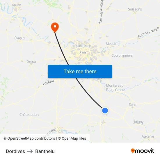 Dordives to Banthelu map