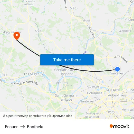 Ecouen to Banthelu map