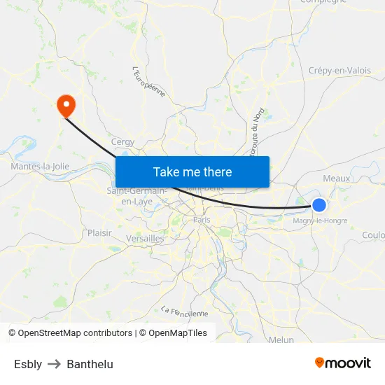 Esbly to Banthelu map