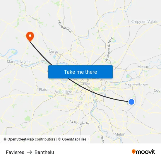 Favieres to Banthelu map