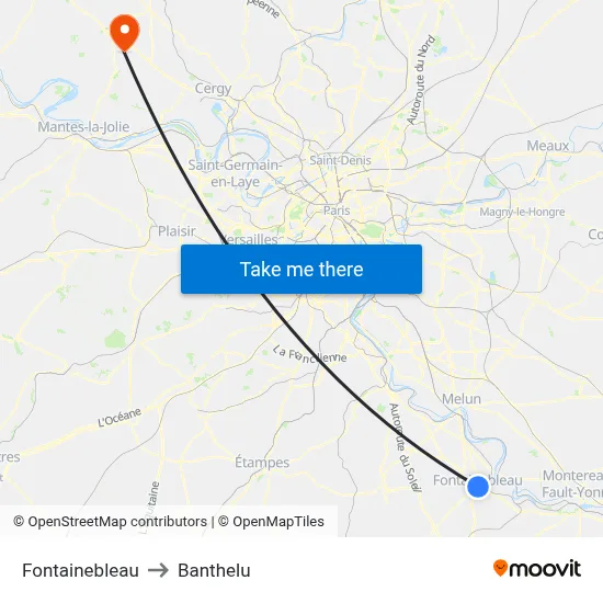 Fontainebleau to Banthelu map