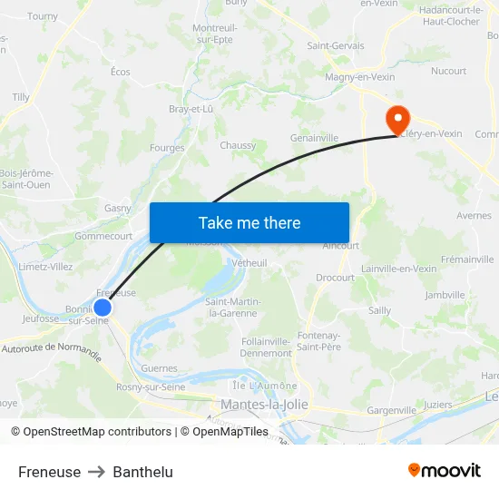 Freneuse to Banthelu map