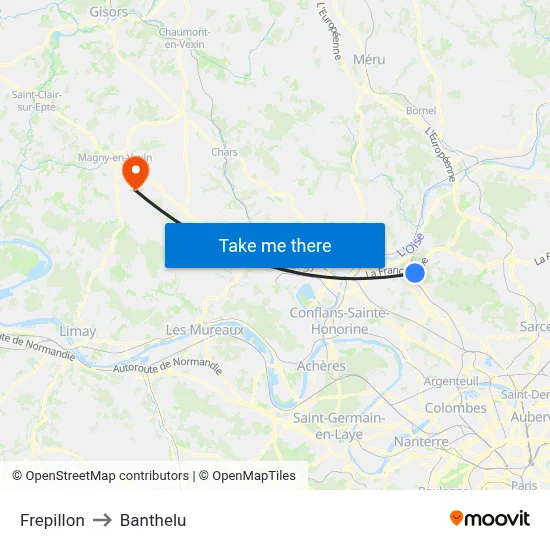 Frepillon to Banthelu map
