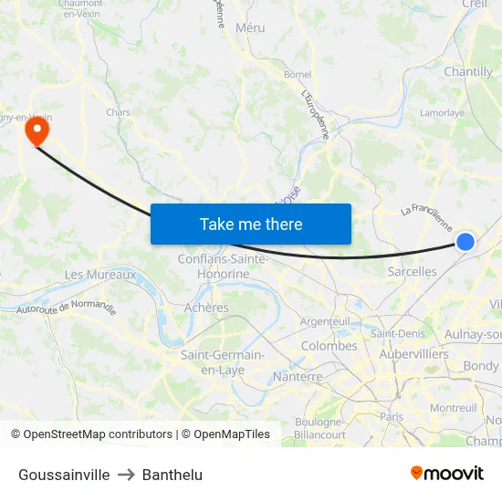 Goussainville to Banthelu map
