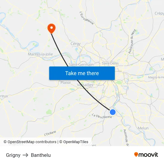 Grigny to Banthelu map