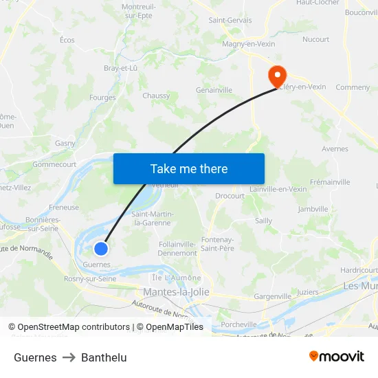 Guernes to Banthelu map
