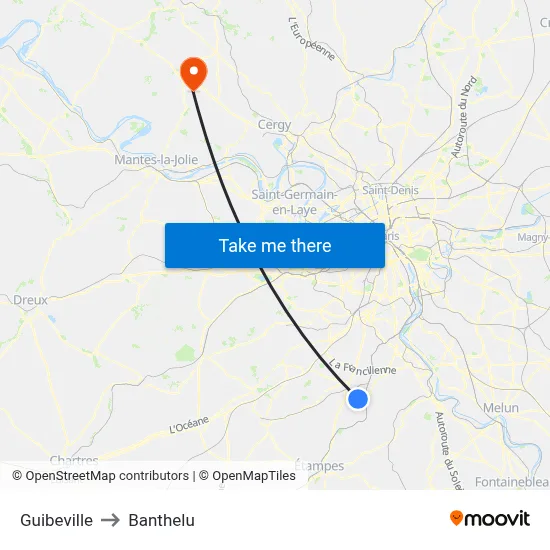 Guibeville to Banthelu map