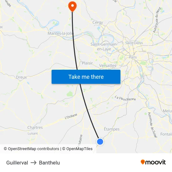 Guillerval to Banthelu map