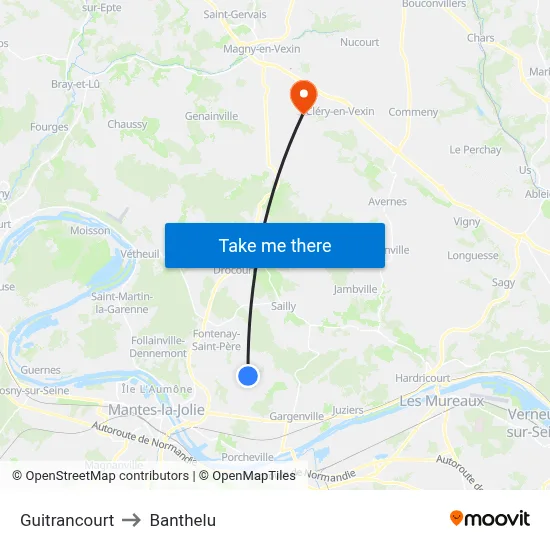 Guitrancourt to Banthelu map