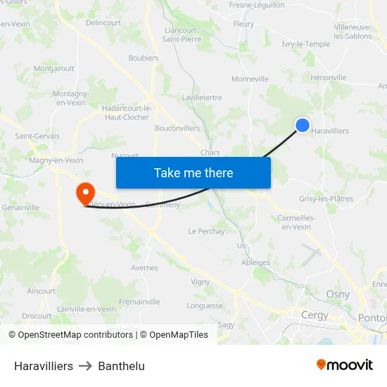 Haravilliers to Banthelu map