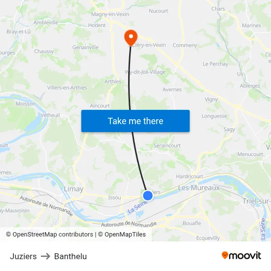 Juziers to Banthelu map