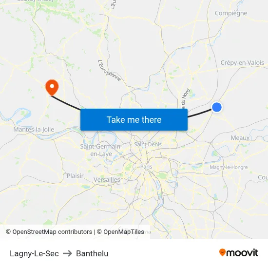 Lagny-Le-Sec to Banthelu map