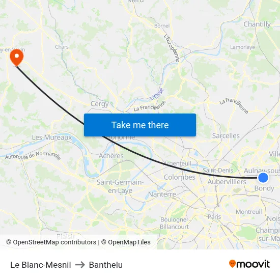 Le Blanc-Mesnil to Banthelu map