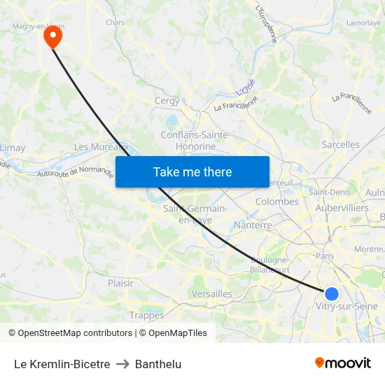 Le Kremlin-Bicetre to Banthelu map