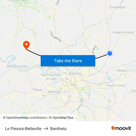 Le Plessis-Belleville to Banthelu map