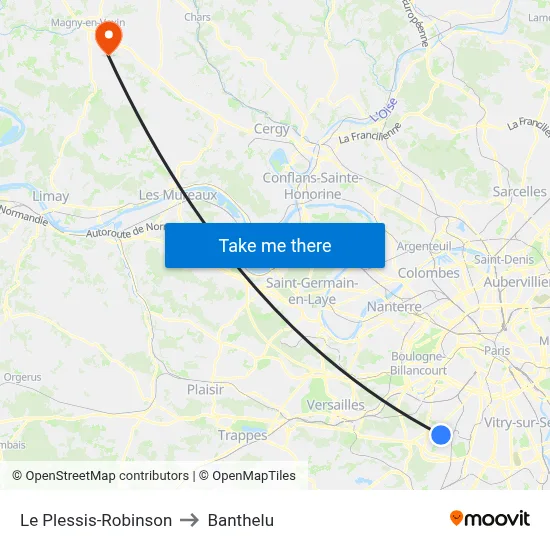 Le Plessis-Robinson to Banthelu map