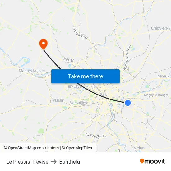 Le Plessis-Trevise to Banthelu map