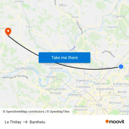 Le Thillay to Banthelu map