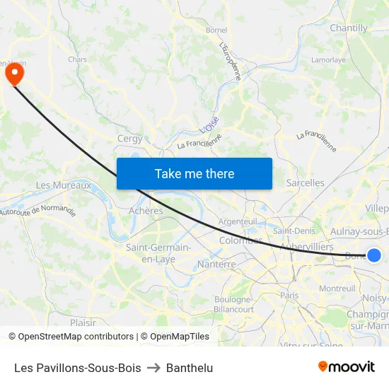 Les Pavillons-Sous-Bois to Banthelu map