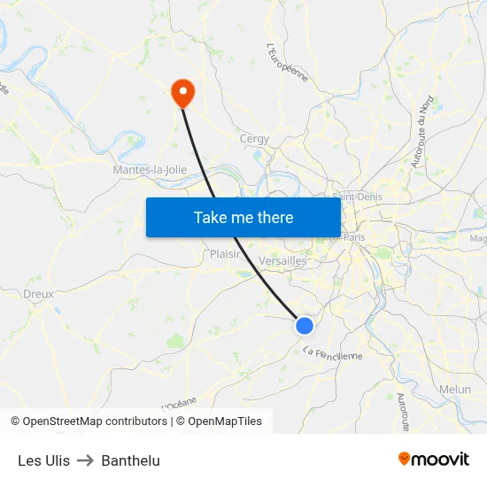 Les Ulis to Banthelu map