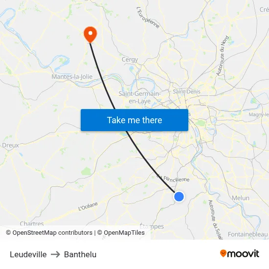 Leudeville to Banthelu map