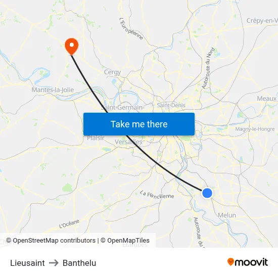 Lieusaint to Banthelu map
