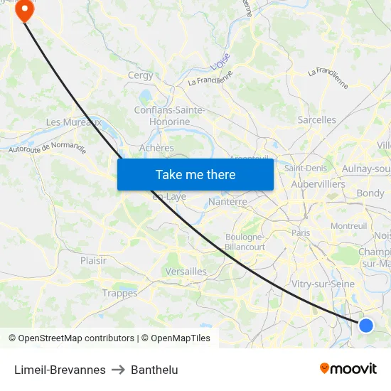 Limeil-Brevannes to Banthelu map