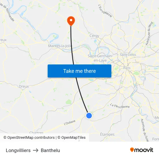 Longvilliers to Banthelu map