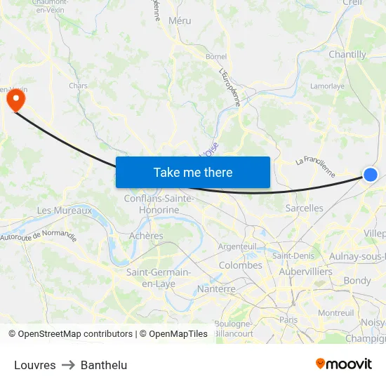 Louvres to Banthelu map