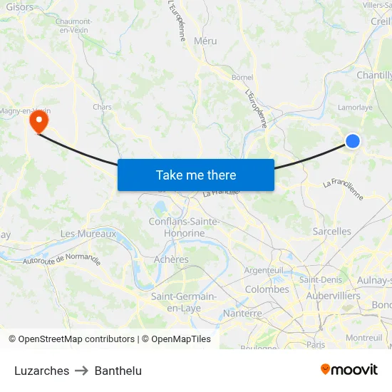 Luzarches to Banthelu map