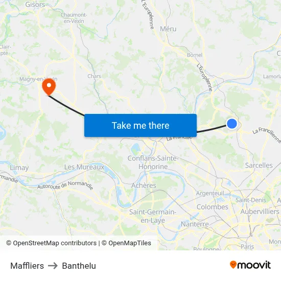 Maffliers to Banthelu map