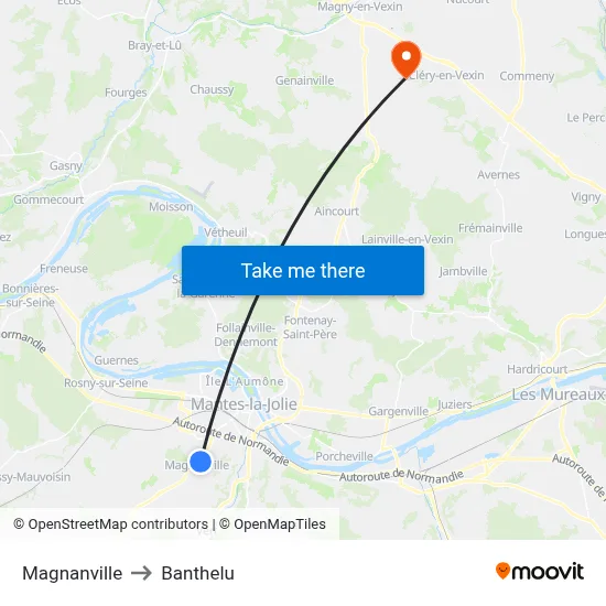 Magnanville to Banthelu map