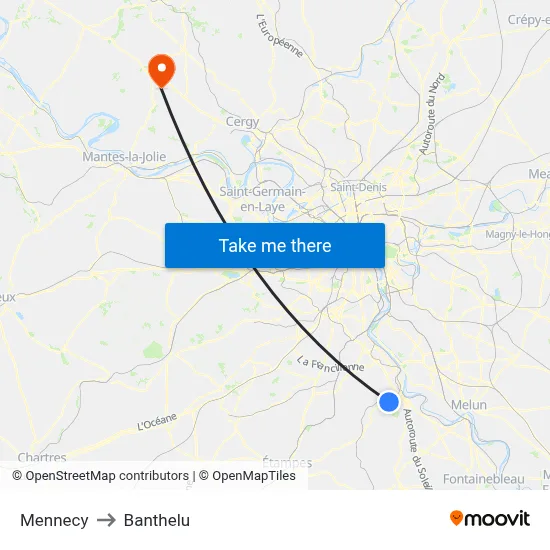 Mennecy to Banthelu map