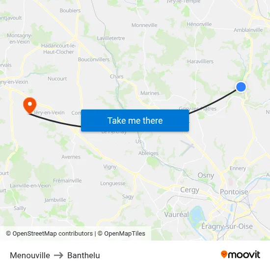 Menouville to Banthelu map