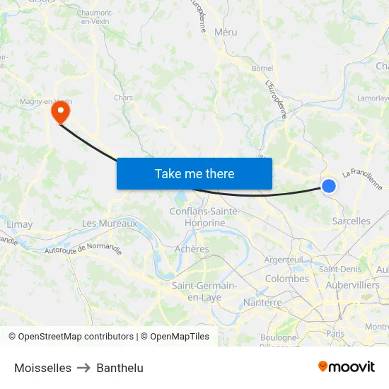 Moisselles to Banthelu map