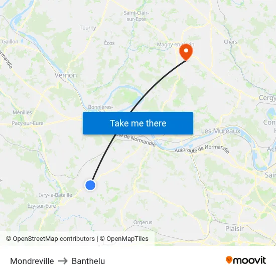 Mondreville to Banthelu map