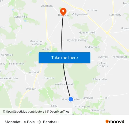 Montalet-Le-Bois to Banthelu map