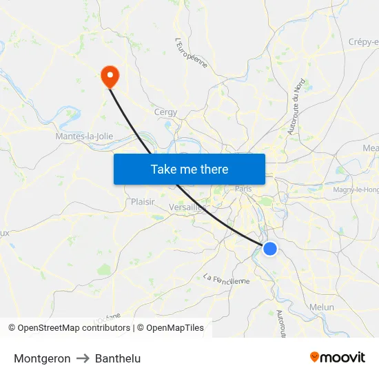 Montgeron to Banthelu map