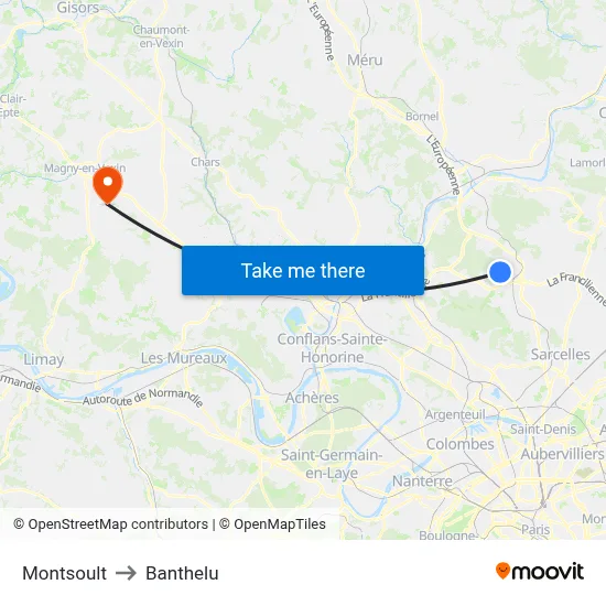 Montsoult to Banthelu map
