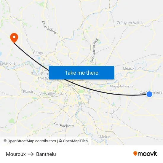 Mouroux to Banthelu map
