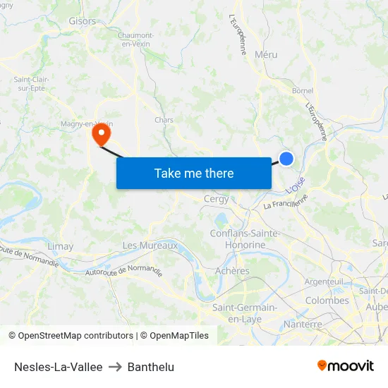Nesles-La-Vallee to Banthelu map
