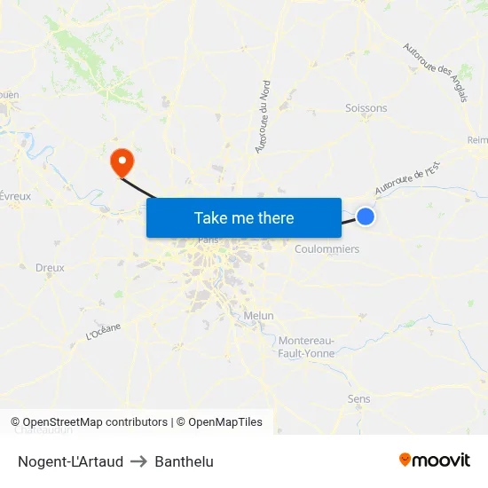 Nogent-L'Artaud to Banthelu map