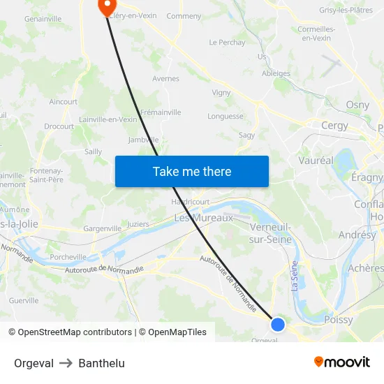 Orgeval to Banthelu map