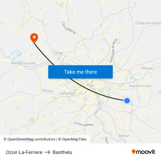 Ozoir-La-Ferriere to Banthelu map