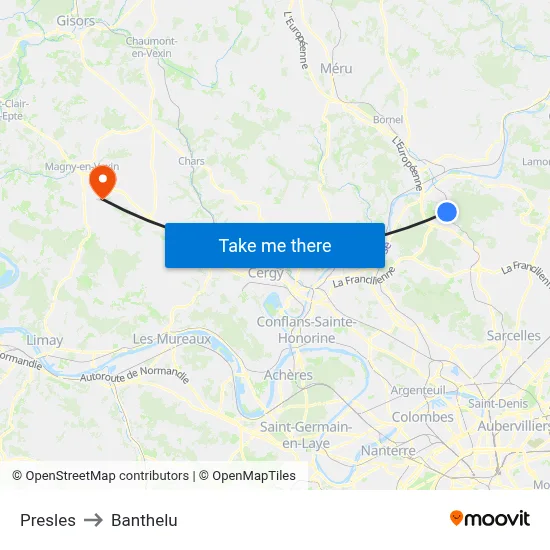 Presles to Banthelu map