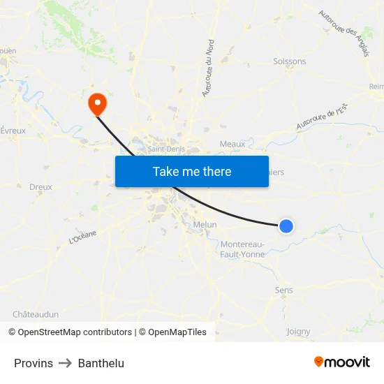 Provins to Banthelu map