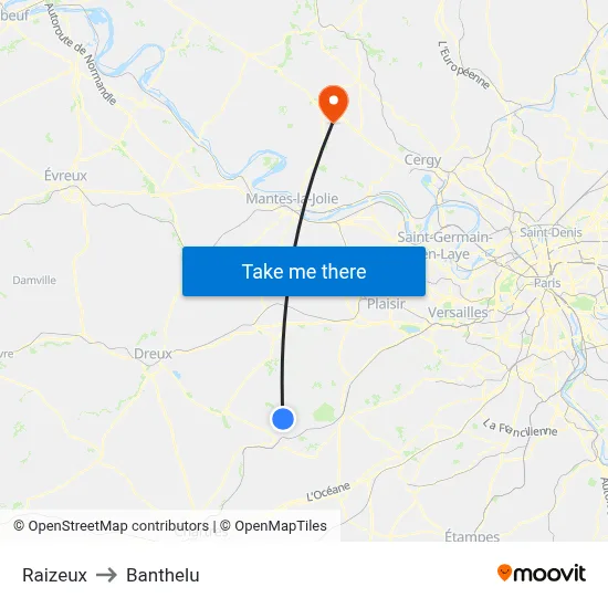Raizeux to Banthelu map