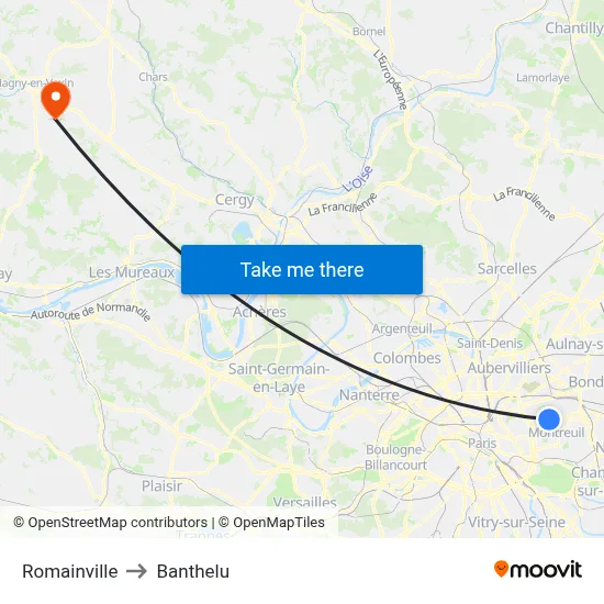 Romainville to Banthelu map