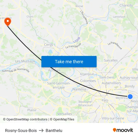 Rosny-Sous-Bois to Banthelu map